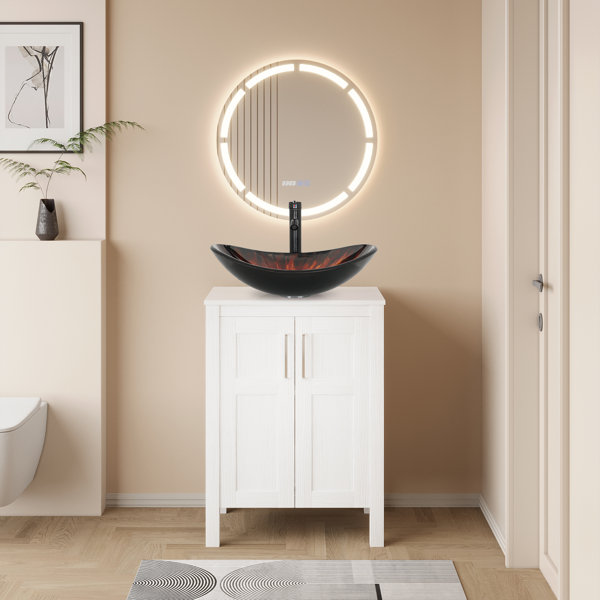 RAYS 24'' Single Bathroom Vanity With Round Mirror With Sink Included ...